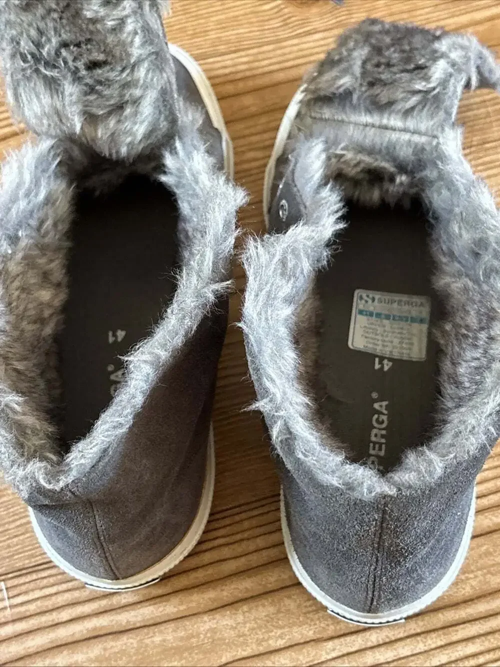 Superga Gray Suede Unisex Mid Top Faux Fur Sneakers Women's 9.5 Mens 8 EU 41